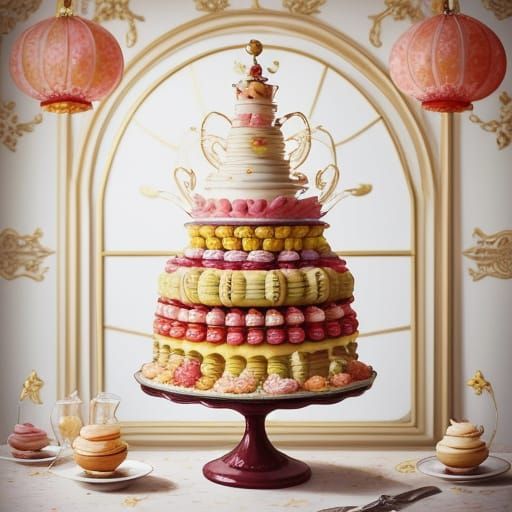 A whimsical chef proudly presents a towering hat sculpted en...
