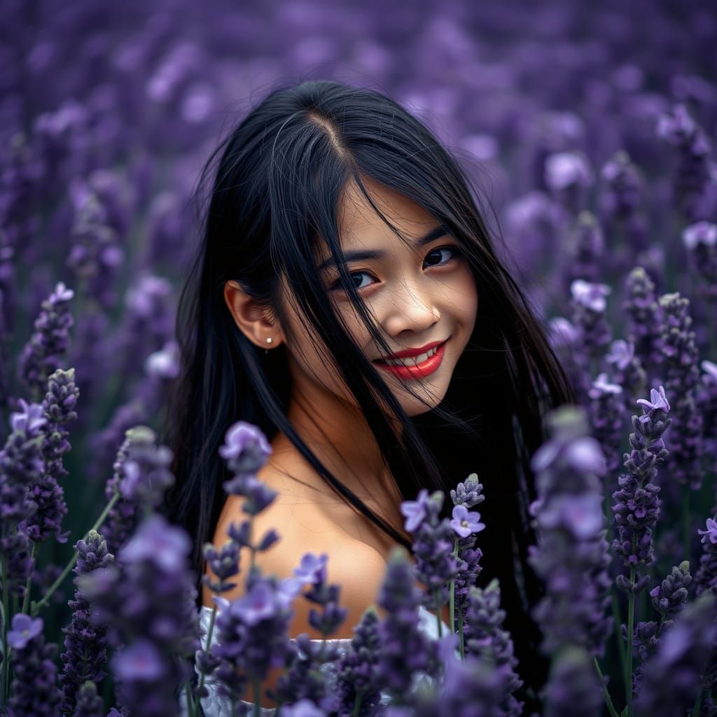 Ethereal Young Woman in Lavender Fields