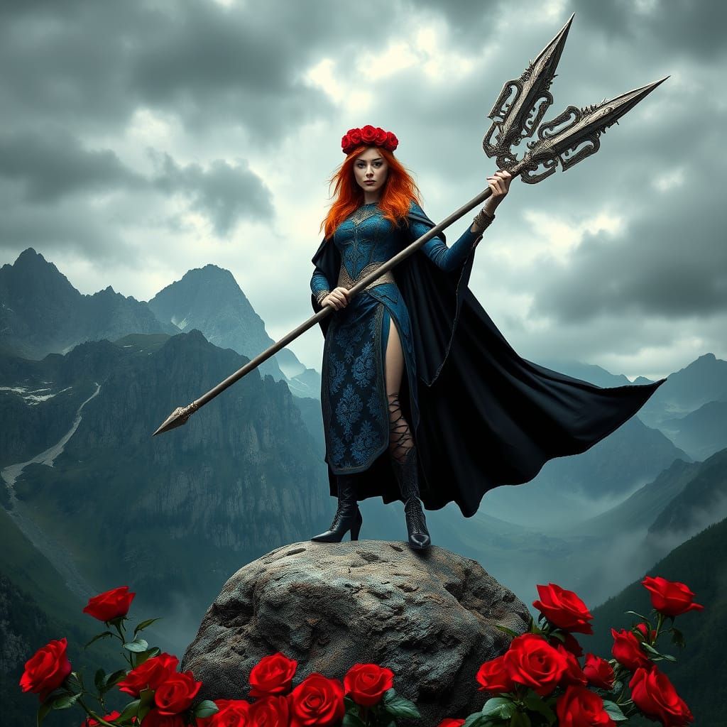 Ethereal Warrior Conquers the Mountain in Dark Fantasy Style