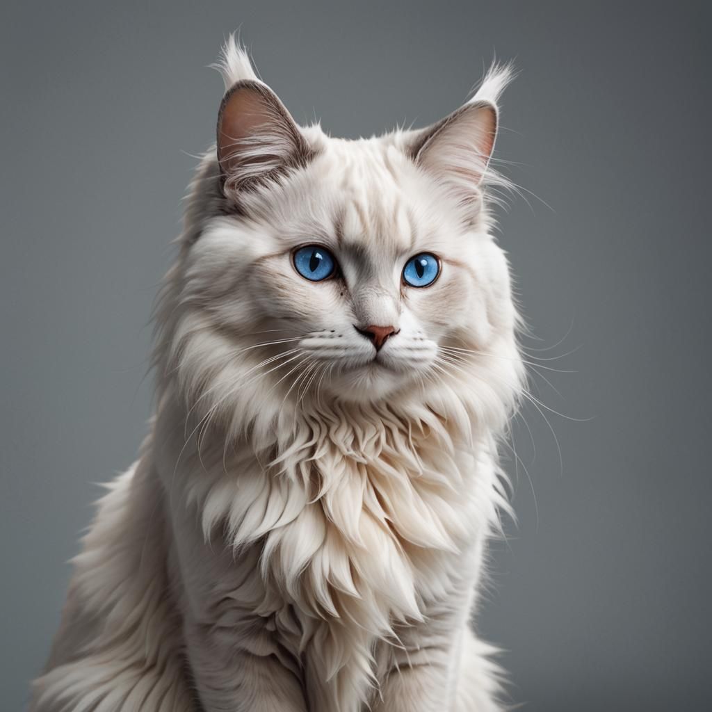 Fluffy Ragdoll Cat in Detailed Digital Painting