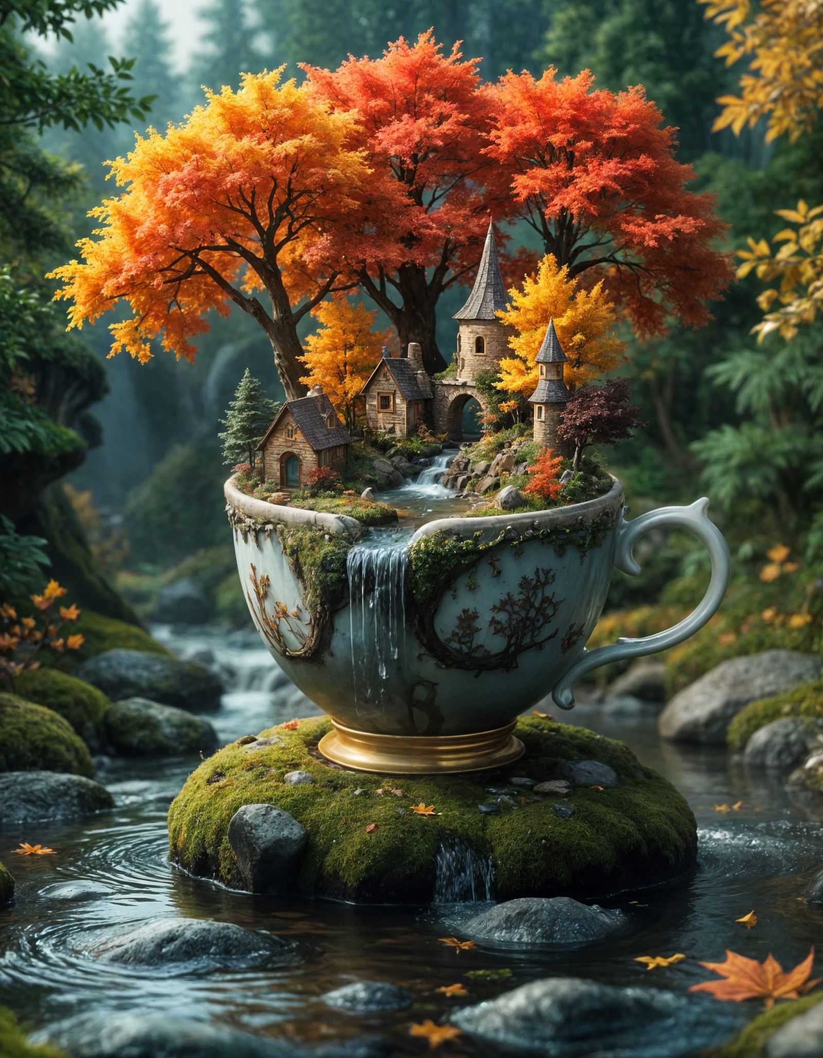 Magical Autumn Landscape Inside a Teacup