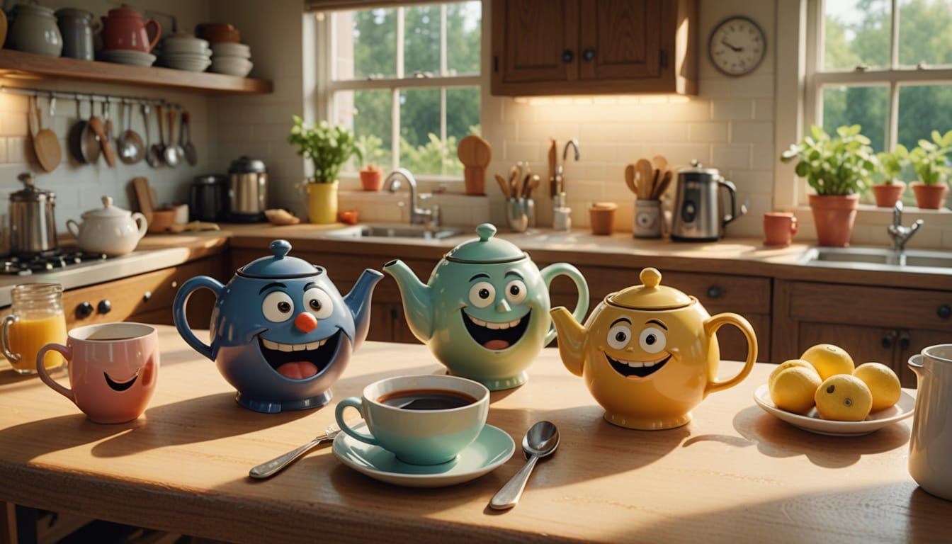 Animated Kitchen Objects Chatting in Warm Sunlight