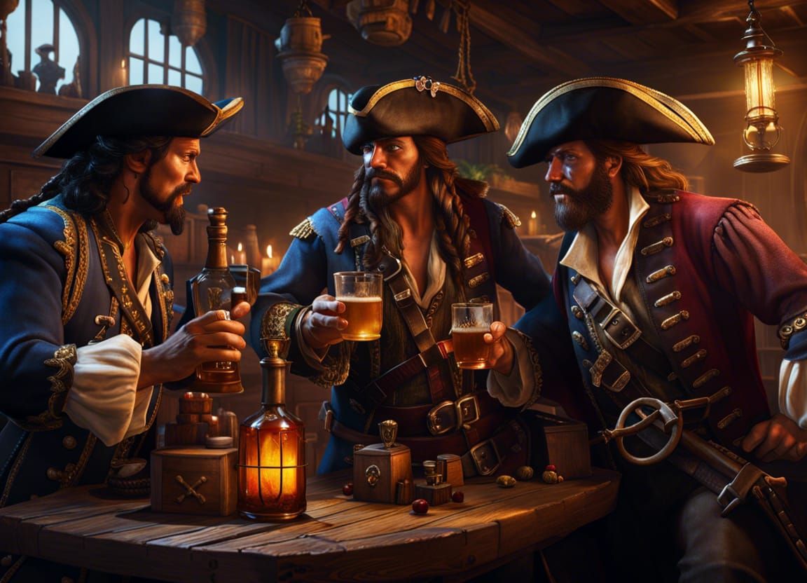 Pirates Carousing in a Detailed Tavern Painting