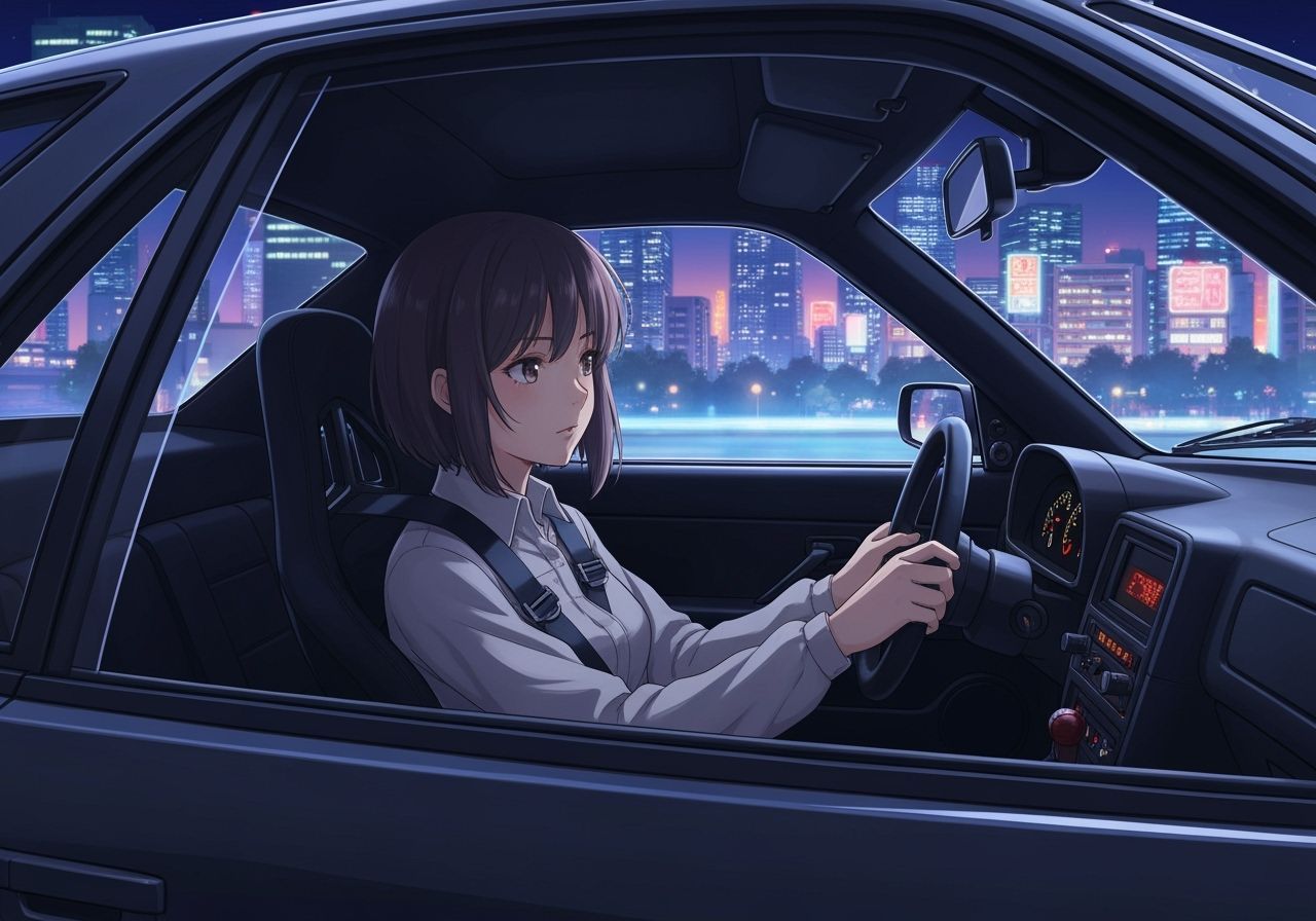 Anime Girl Street Racer in Tokyo: Cyberpunk Car Interior