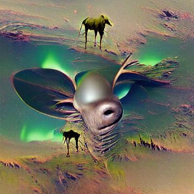 Cartoon Moose Alien in a Surreal Style
