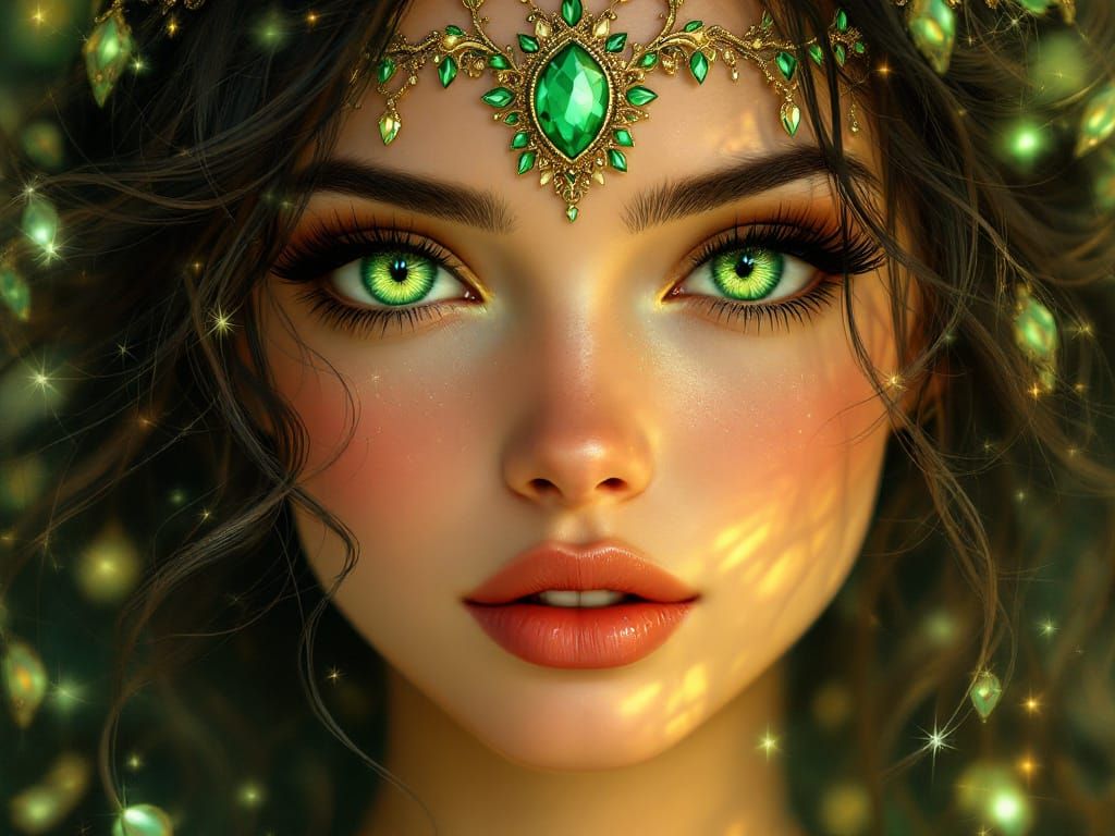 Woman with Piercing Green Eyes Shining Bright