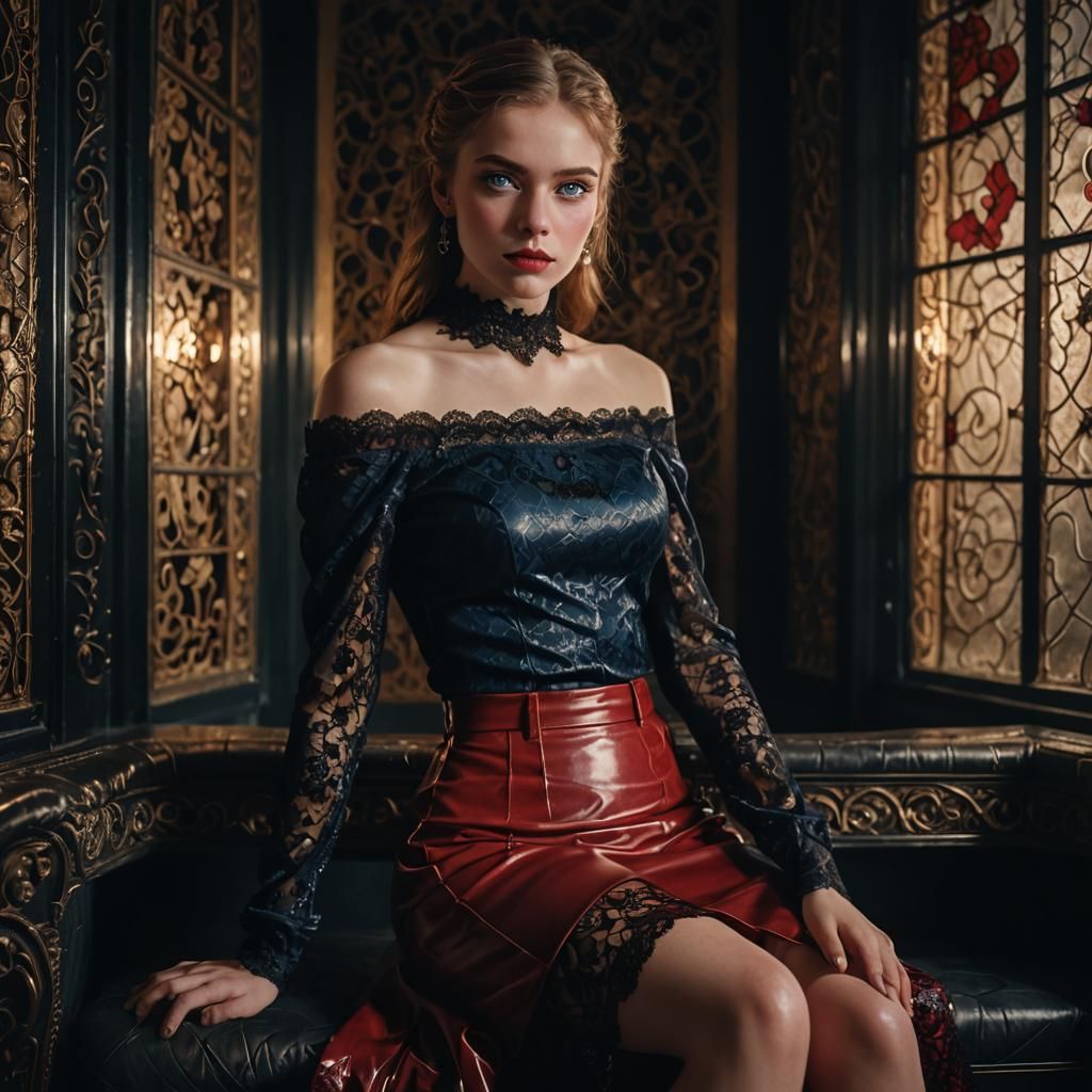 Elegant Woman in Red and Black: Fantasy Portrait