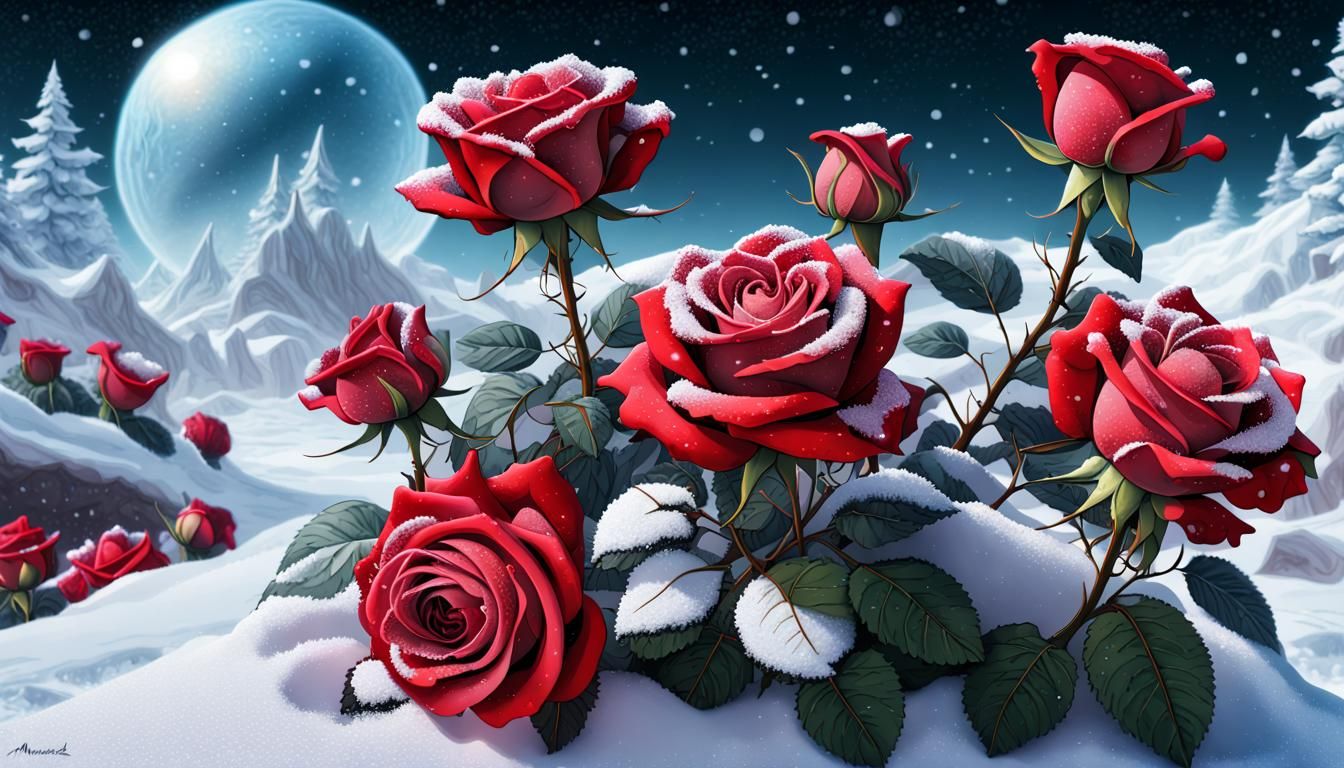 Red Roses in Snow: Holographic Cosmic Illustration