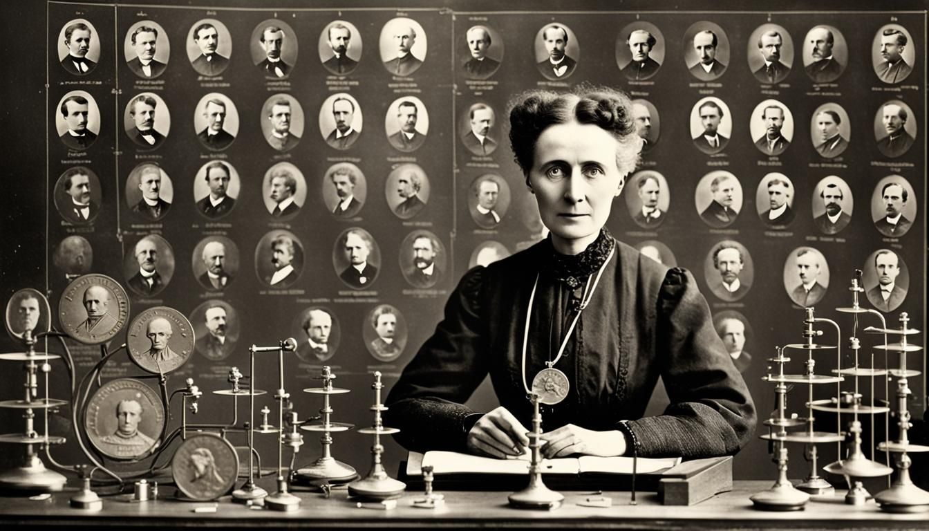 a 1906 portrait of Madame Curie with Nobel medals