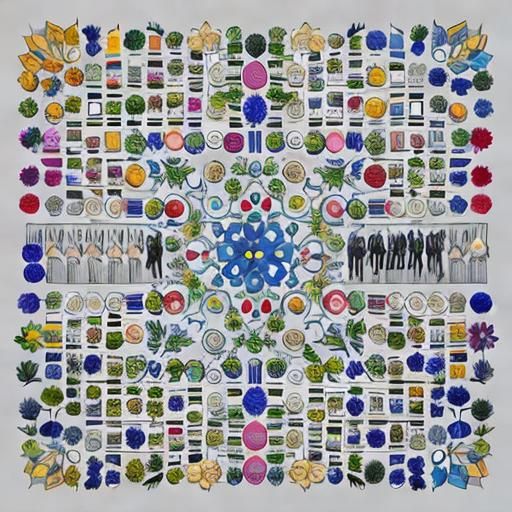 Abstract Botanical Composition with Fractured Geometric Shap...