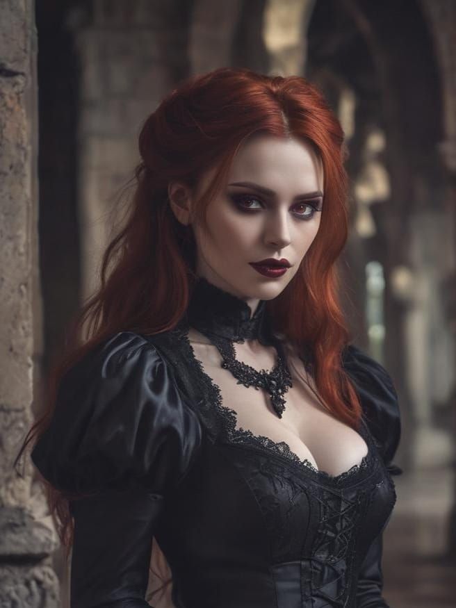 Gothic Vampire Portrait in Dark Castle