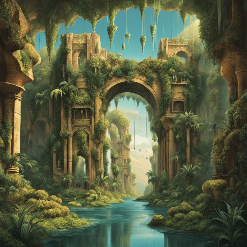 Surreal Hanging Gardens of Babylon as a Melting Dreamscape