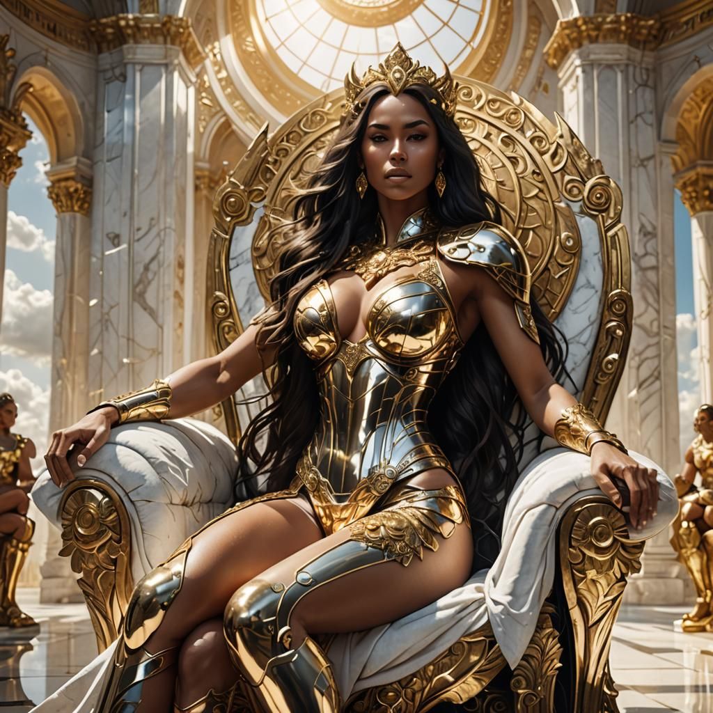 Goddess in Gold Throne: Mythological Concept Art