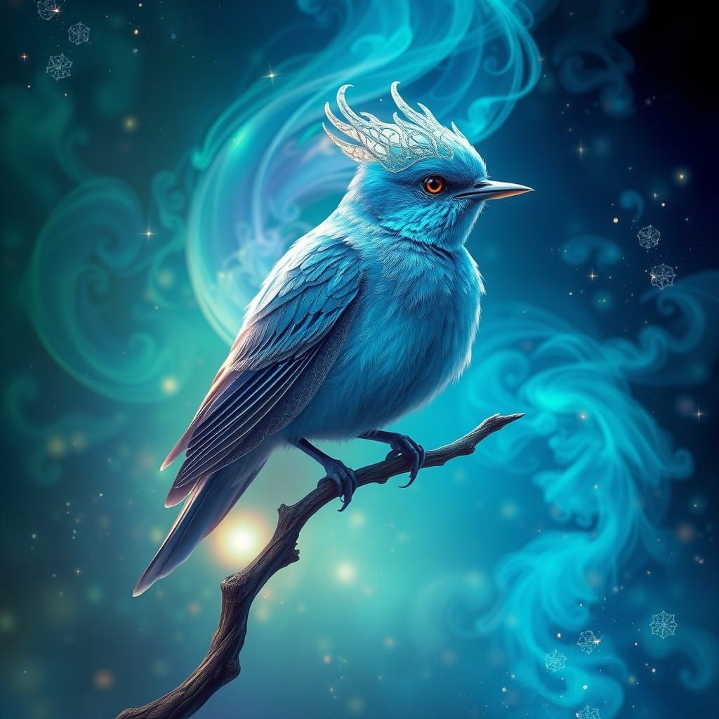 Mystical Bluebird in Vibrant Ethereal Landscape