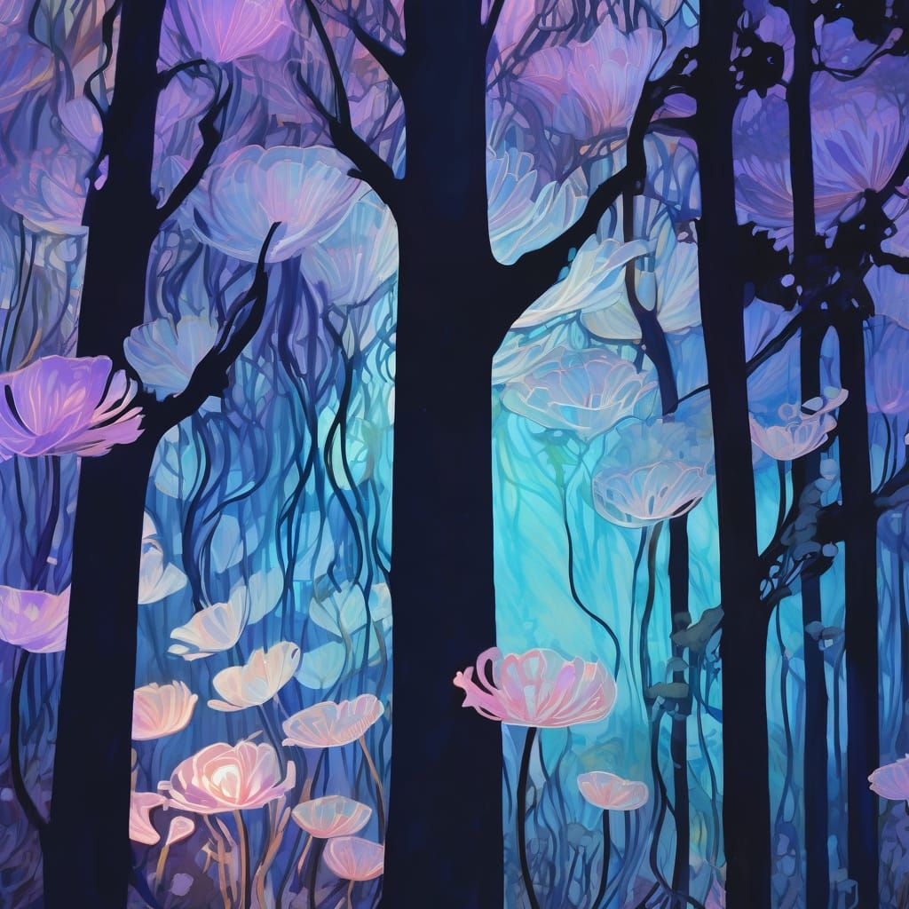 Glowing Abstract Wind Anemone Flowers in Watercolor Style