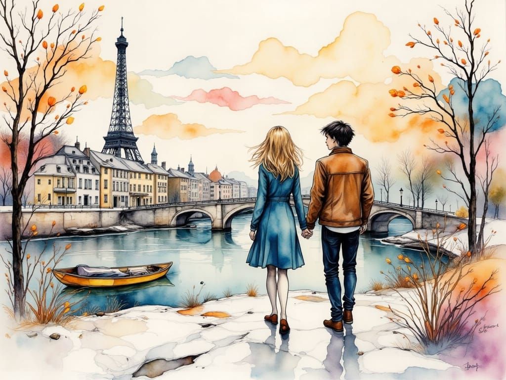 Parisian Stroll in Expressive Alcohol Ink Style