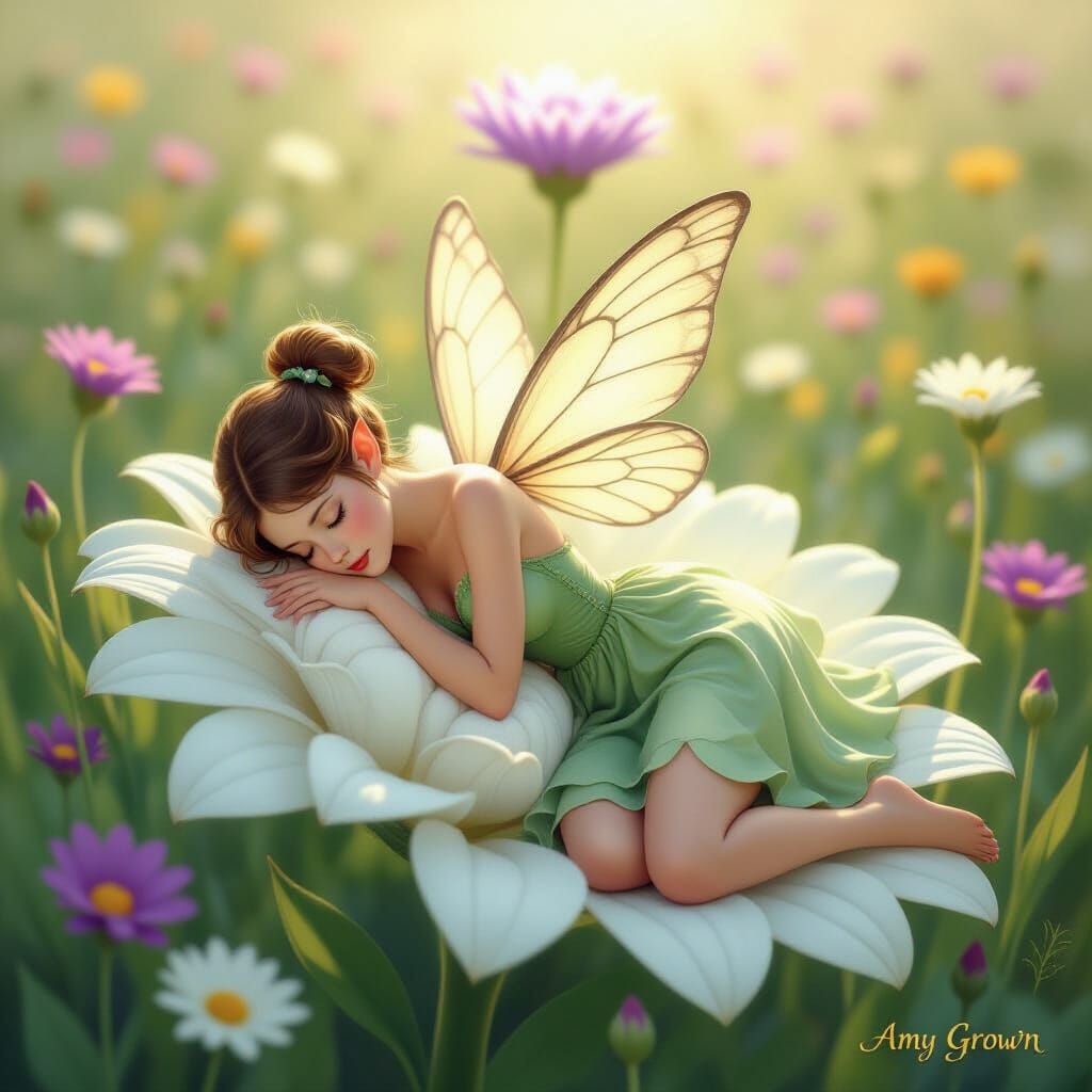 Fairy's Meadow Nap in Hyperrealistic Fantasy Style