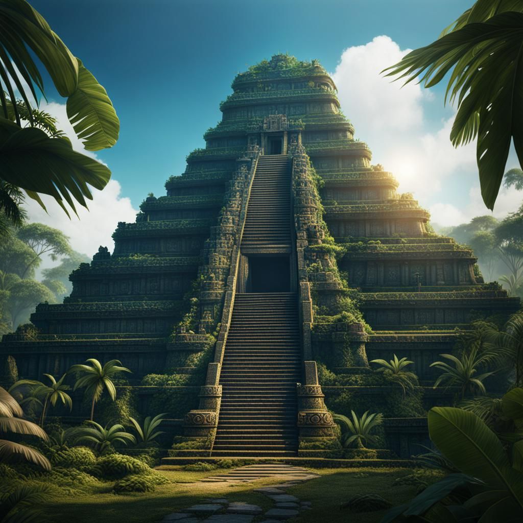 Mayan Temple in Jungle: Detailed Matte Painting