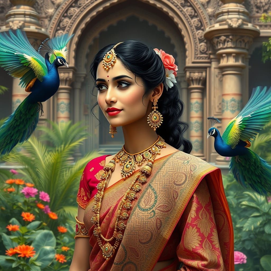 Andhra Princess in Fantasy Palace Garden