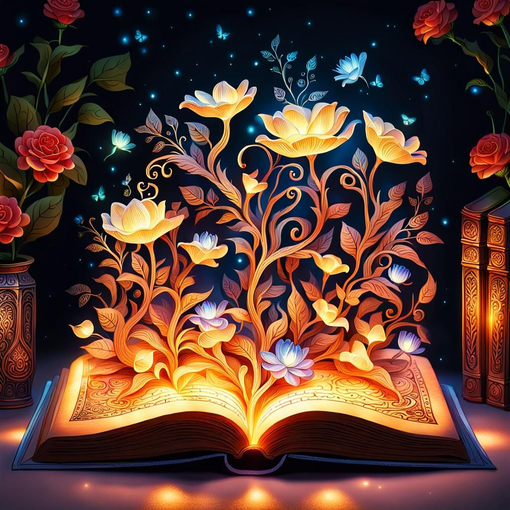 Magical Glowing Book with Flowers