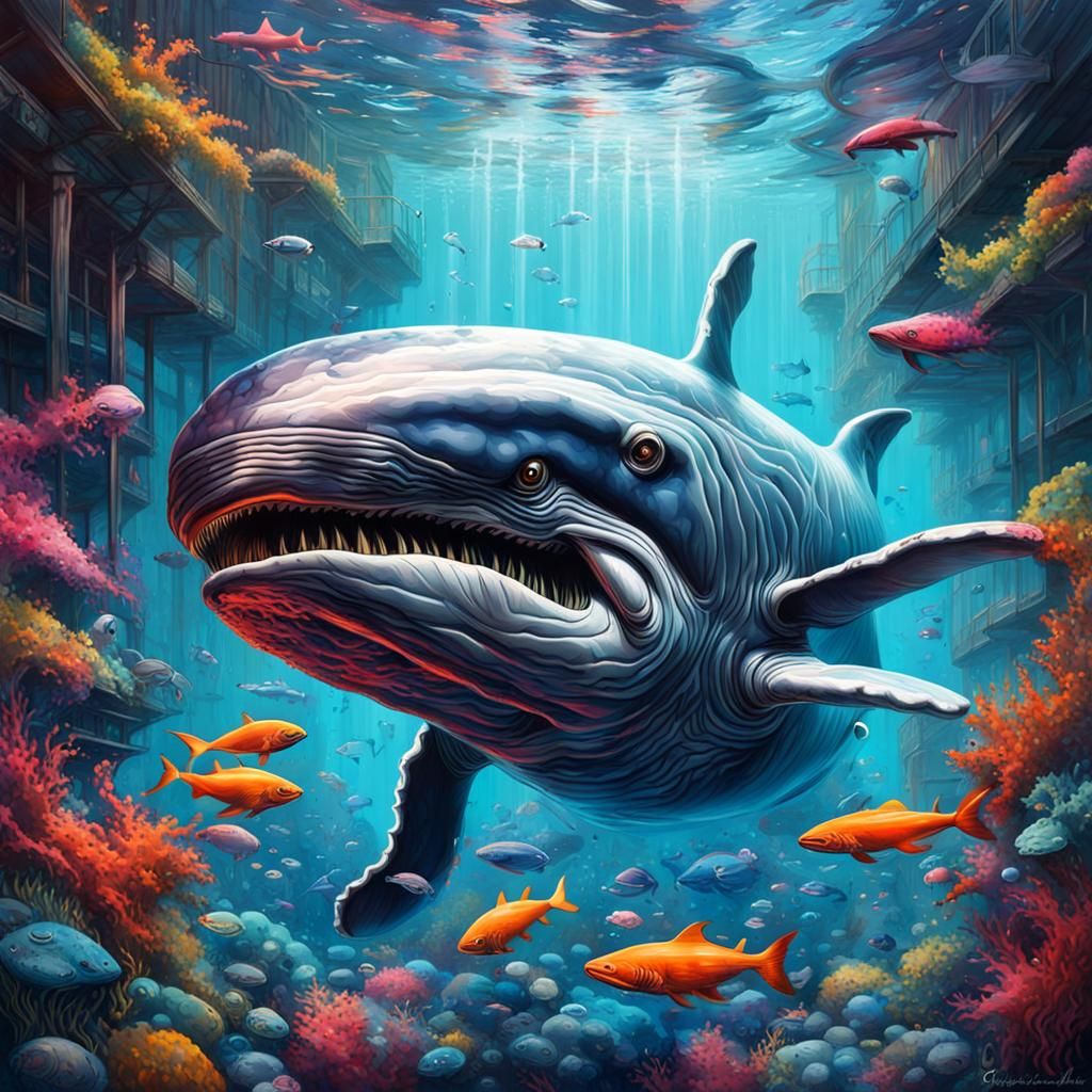 Terminator and Whale in Graffiti Art Style