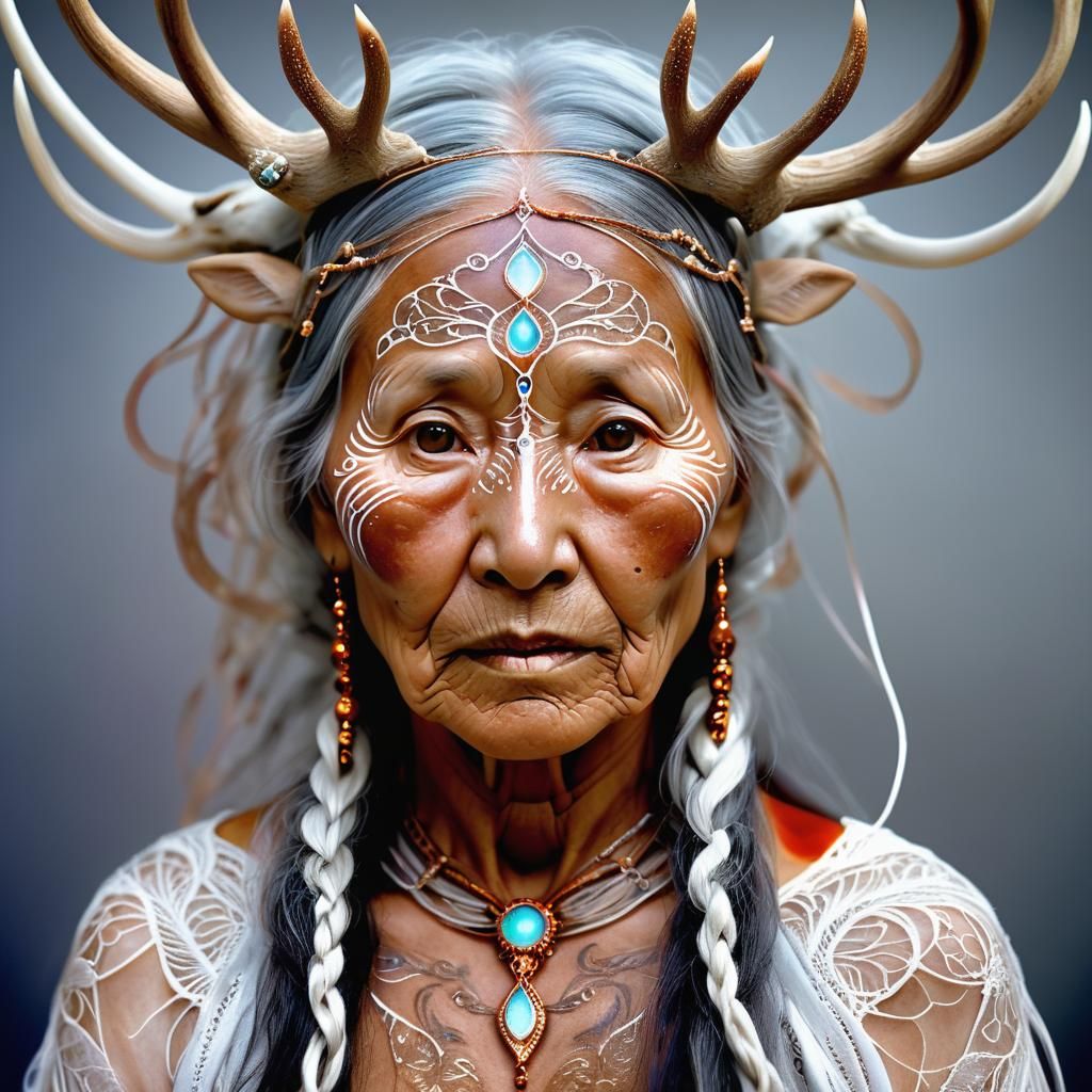 Shamanic Spirit with Suminagashi Tattoo and Stardust Eyes