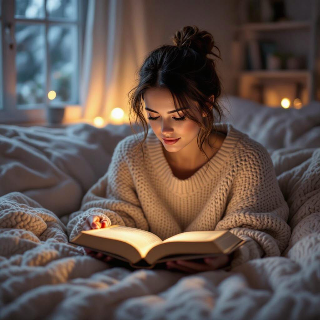 Cozy Evening Reading Scene in Digital Art Style