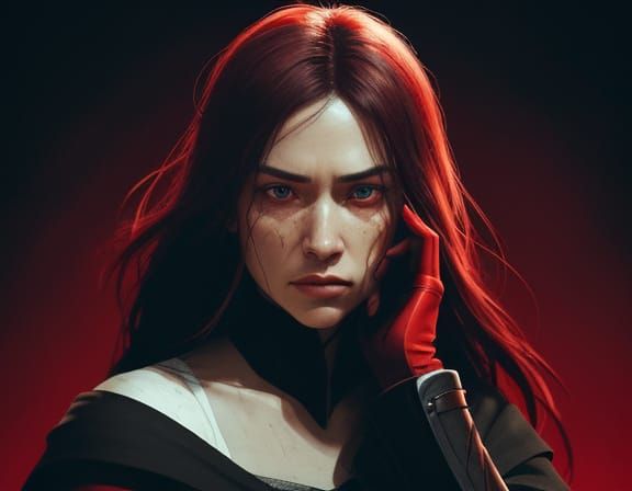 Woman in Thoughtful Repose Against Vibrant Red Background