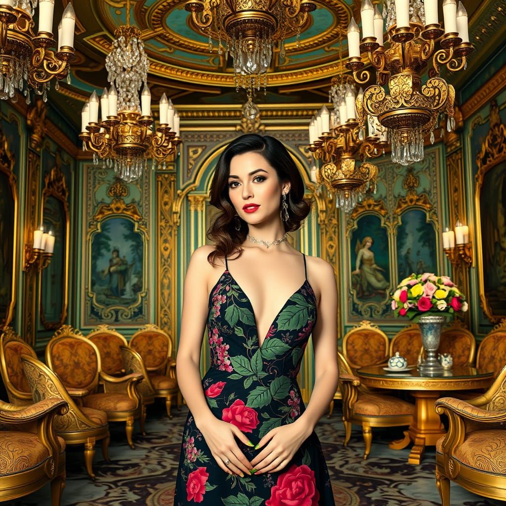 Elegant Woman in Ballroom, Art Nouveau Style