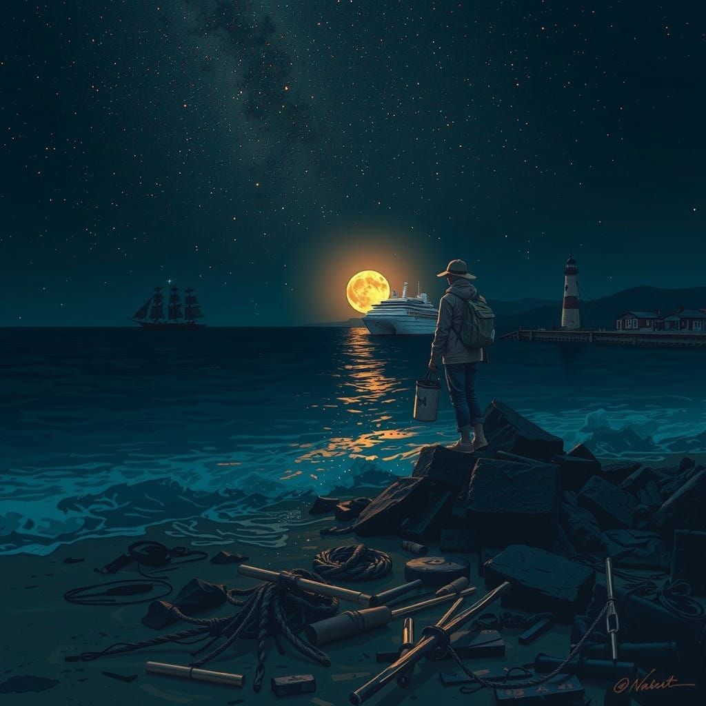 Golden Moon Over the Sea