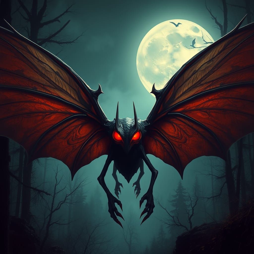 Mothman in a Dark and Mystical Forest