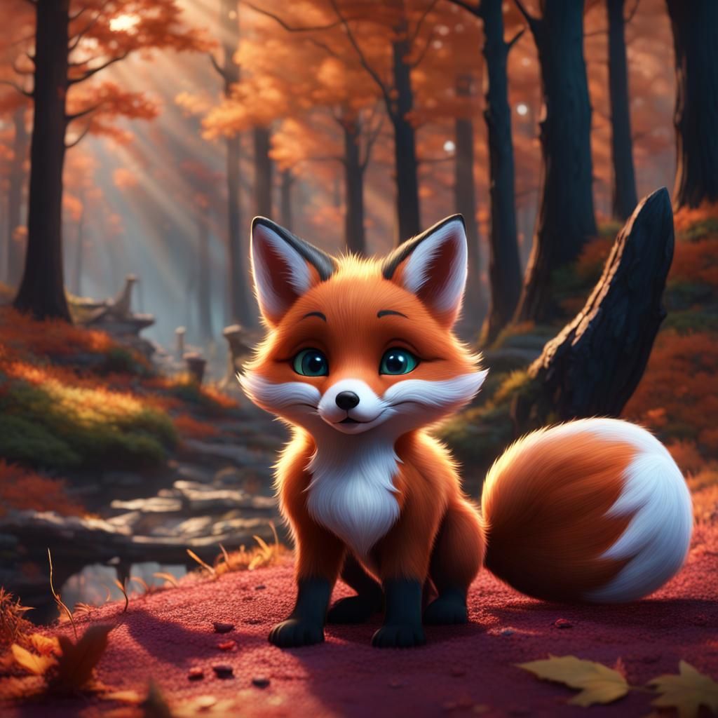 Disney Witch Girl: Baby Fox in Autumn Forest