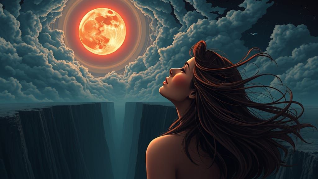 Mysterious Woman Bids Farewell to a Blood Moon