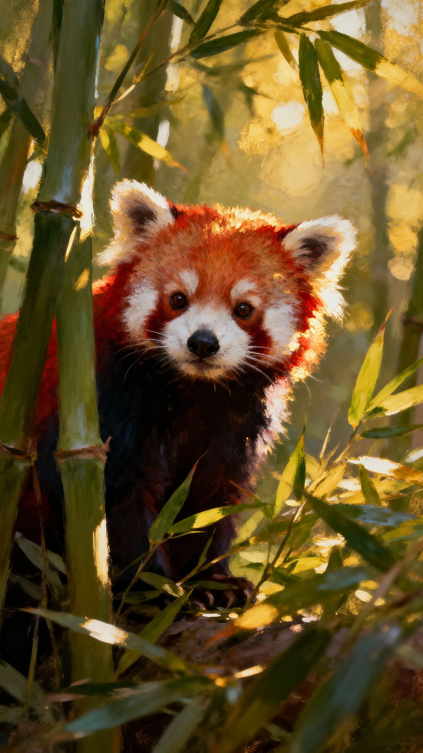Curious Red Panda in Bamboo Forest, Soft Painterly Style