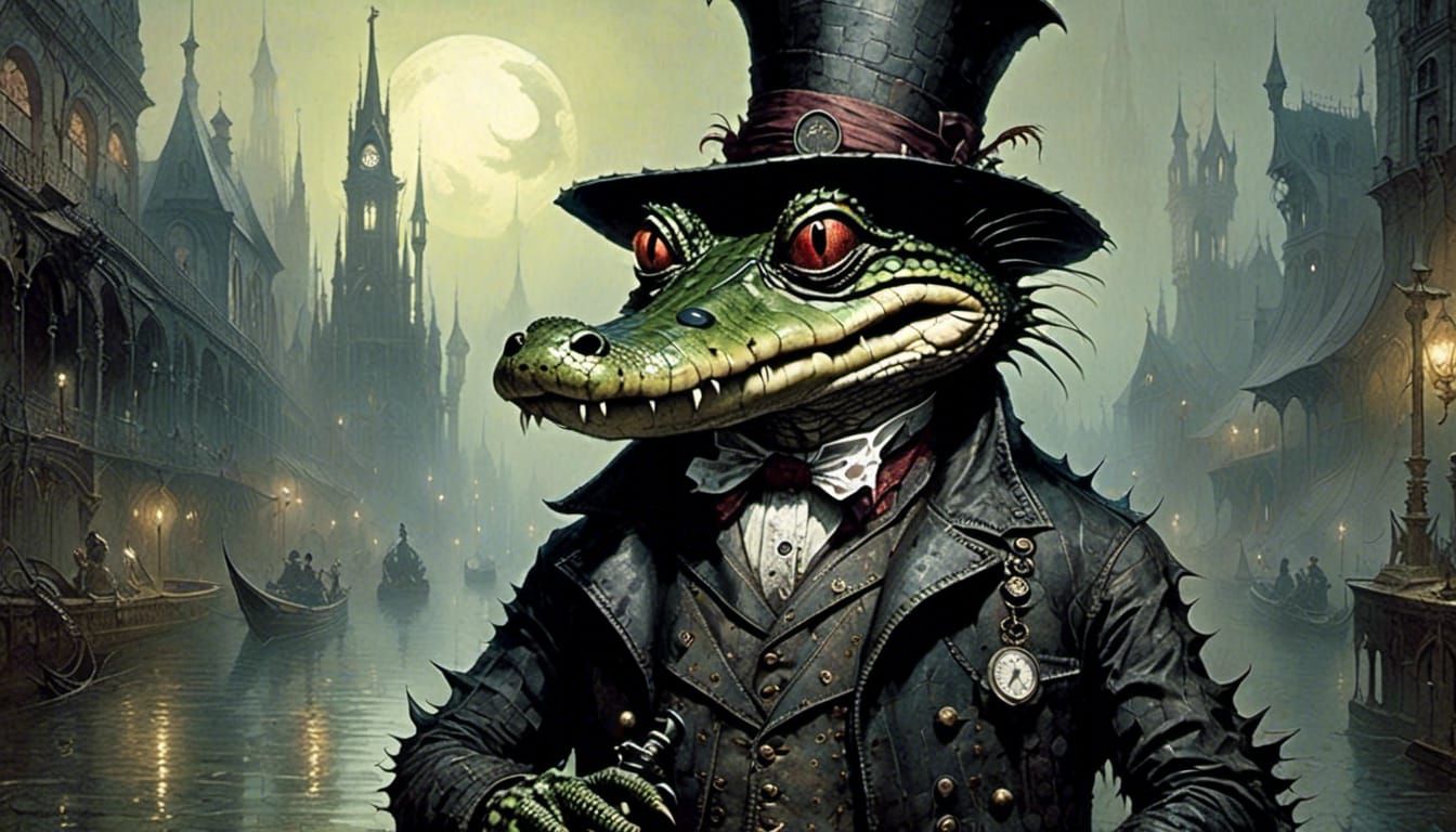 Lonely Hipster Alligator Crying in Despair