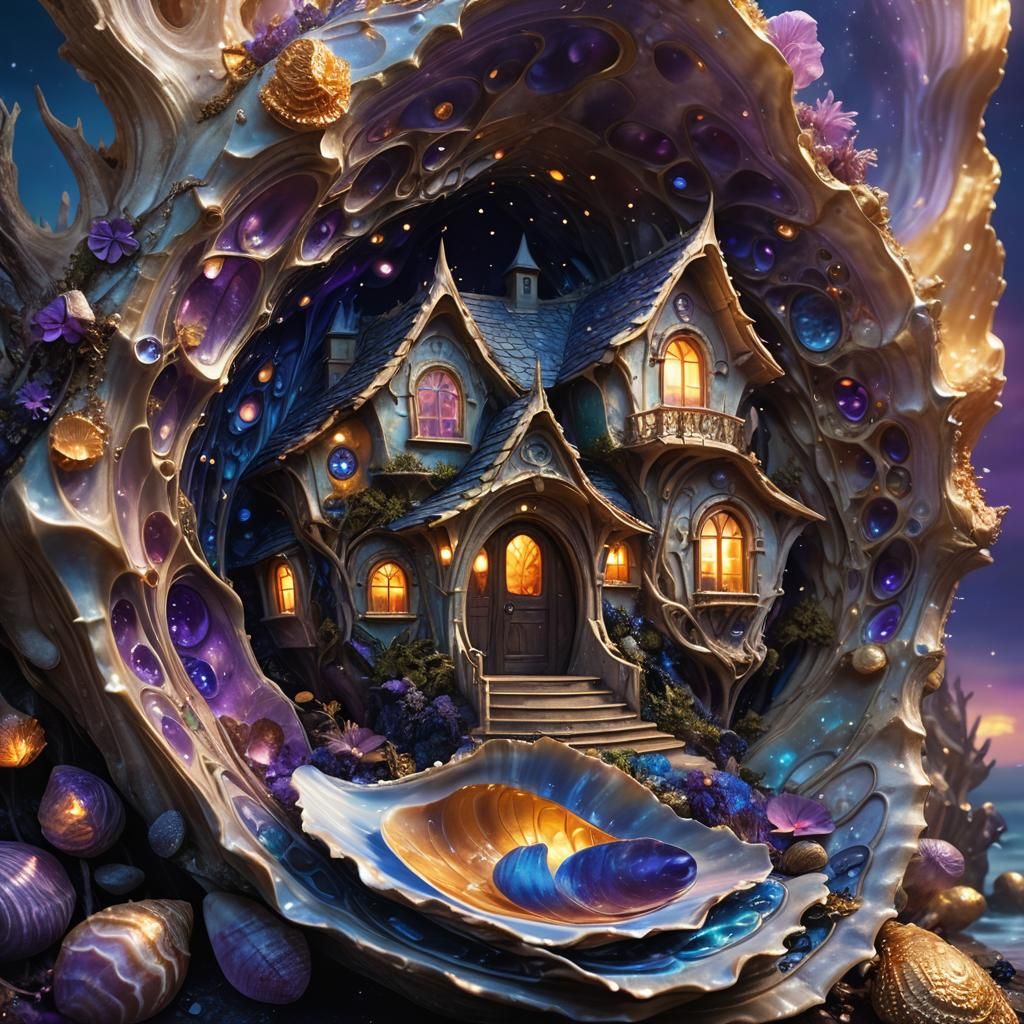 Elvish House Inside Glowing Oyster Shell