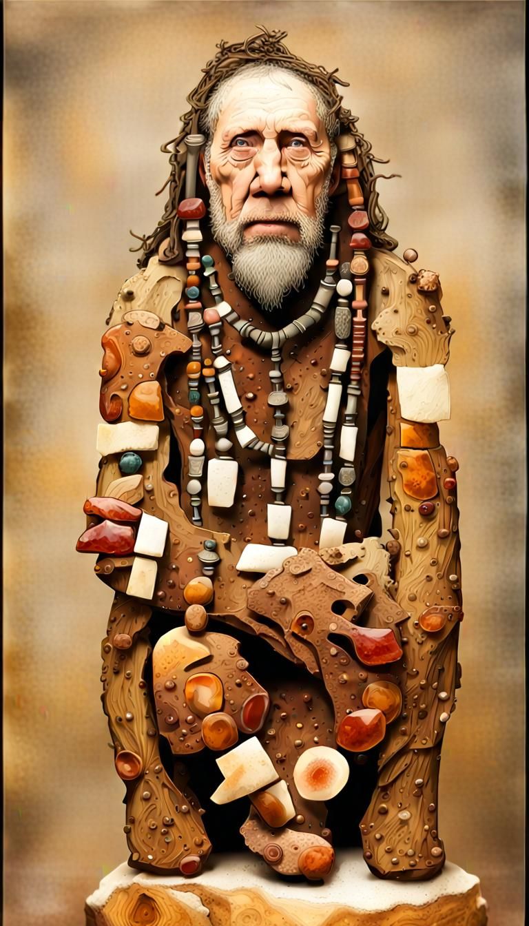 Neanderthal Shamans Using Magical Totems in Precisionism Sty...