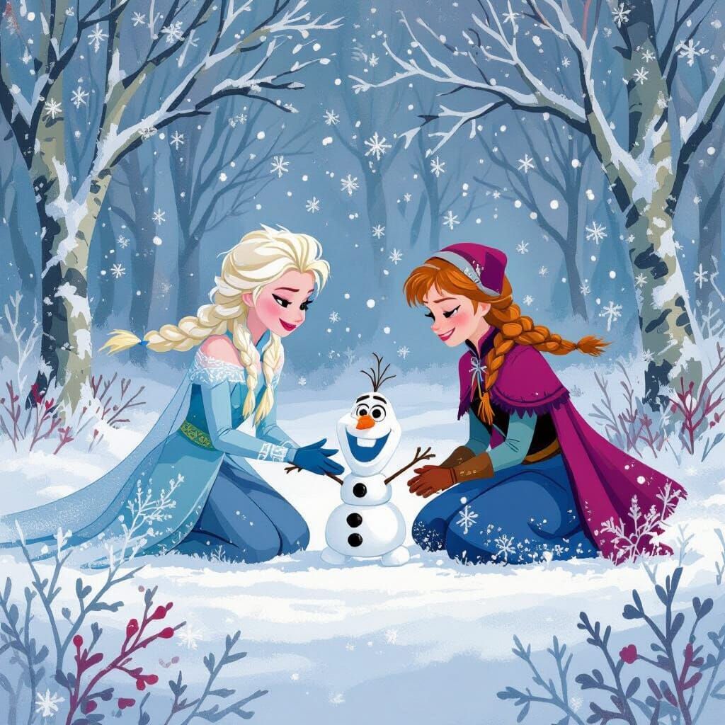 Elsa, Anna, and Olaf in Winter Wonderland