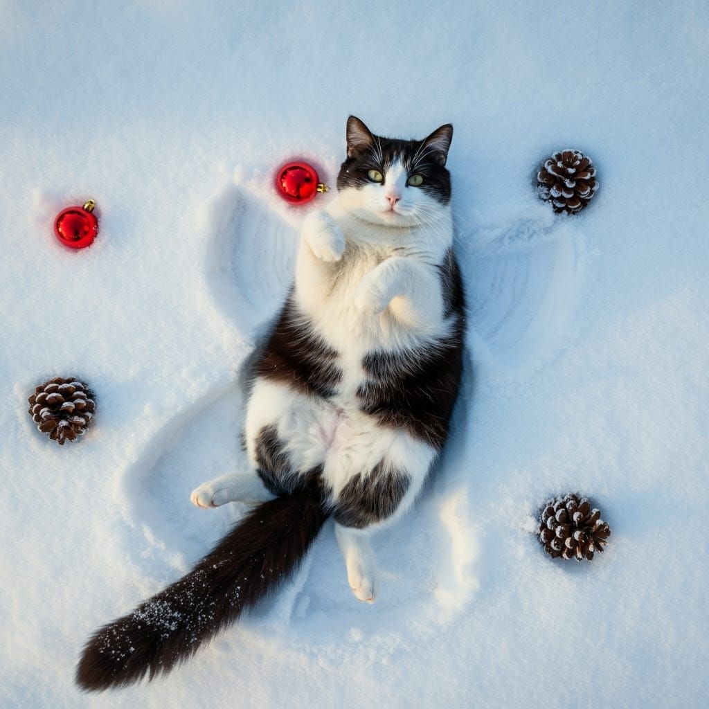 Gentle Winter Scene with Feline Silhouette