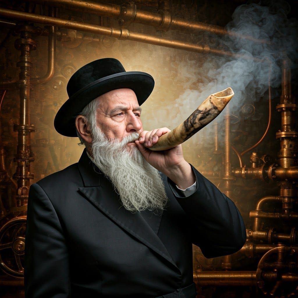 Steampunk Orthodox Jew Blowing Shofar