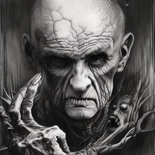 Creepy Old Man and Rat: Pen and Ink Art