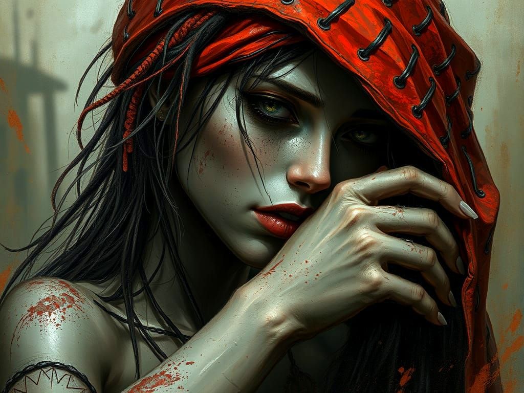 Post-Apocalyptic Android Woman Weeping