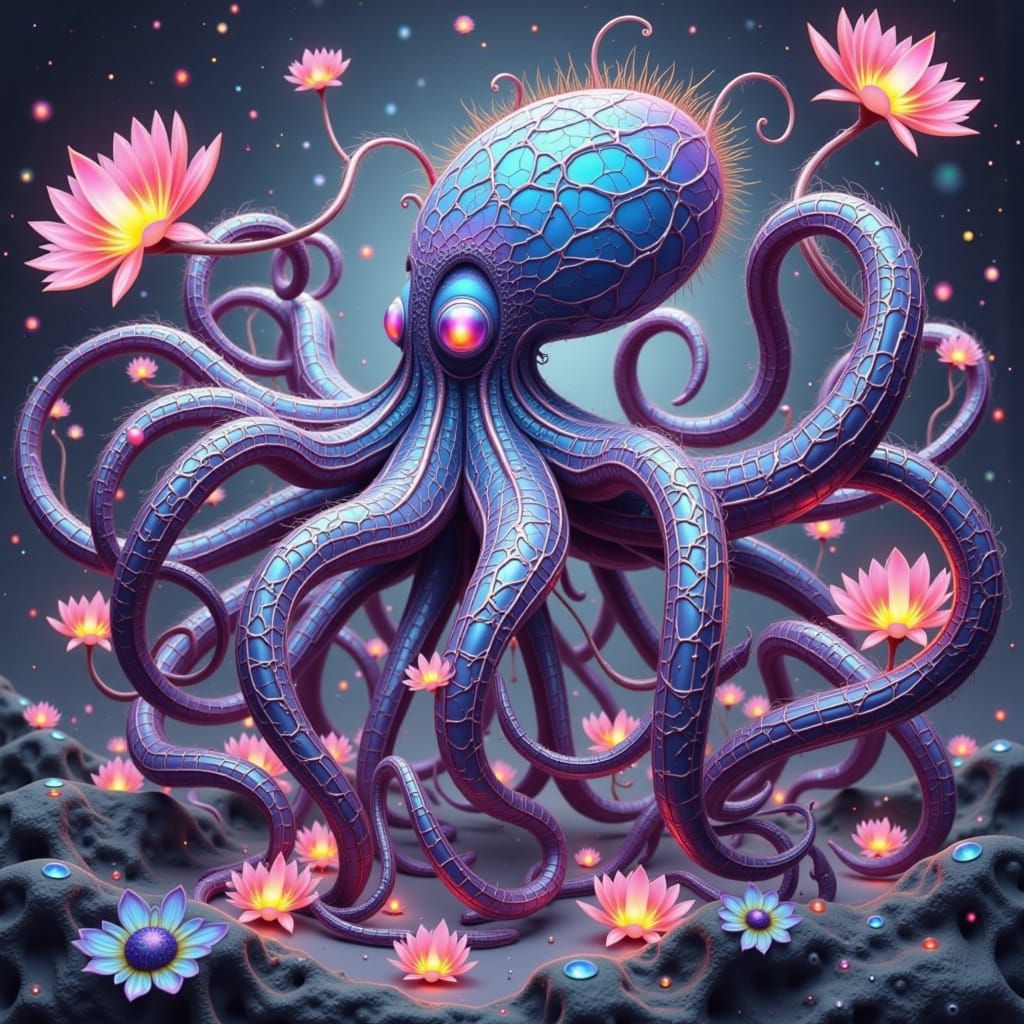 Biomechanical Fae in Iridescent Blue, with Opal Eyes and Agi...