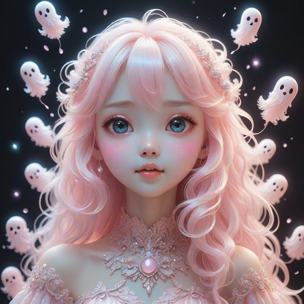Pastel Kawaii Ghost in Soft Pink Light