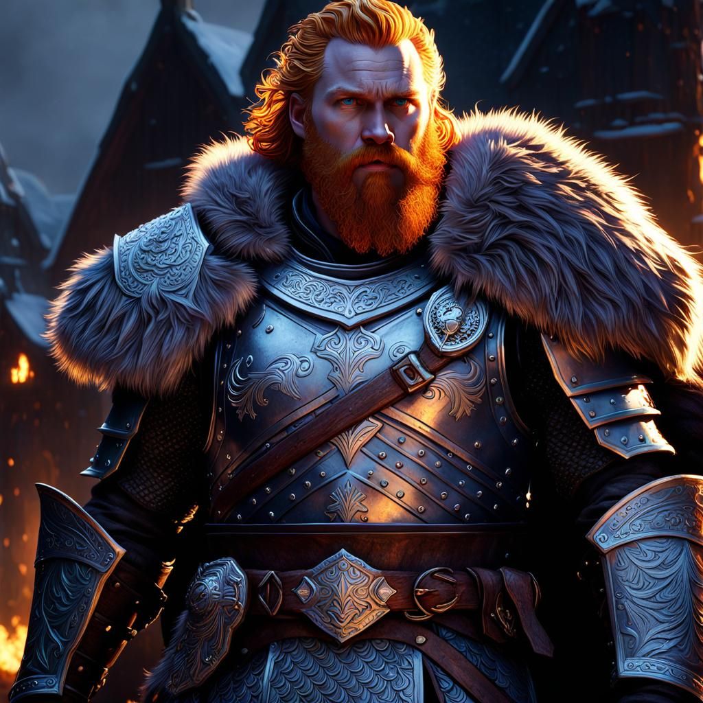 Viking Warrior with Mjolnir in Dark Fantasy Style