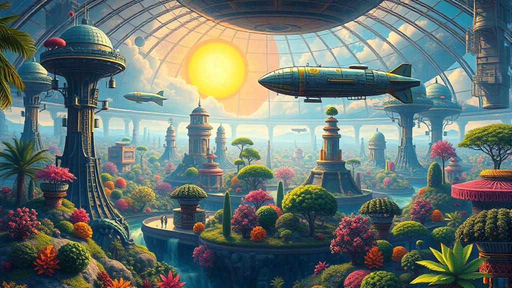 Solarpunk City with Amazon Forest Biosphere