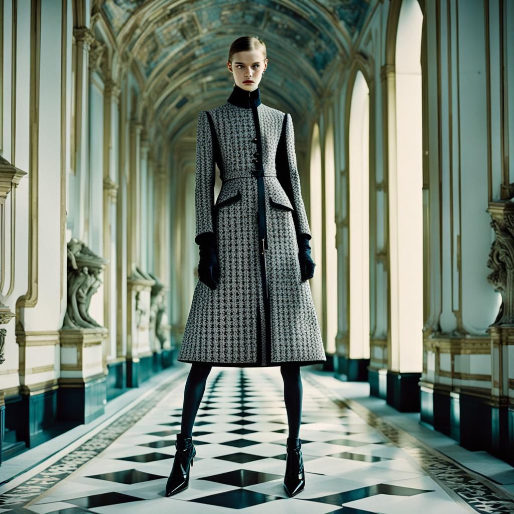 Futuristic London: Teen Model in Dior, Helmut Newton Style