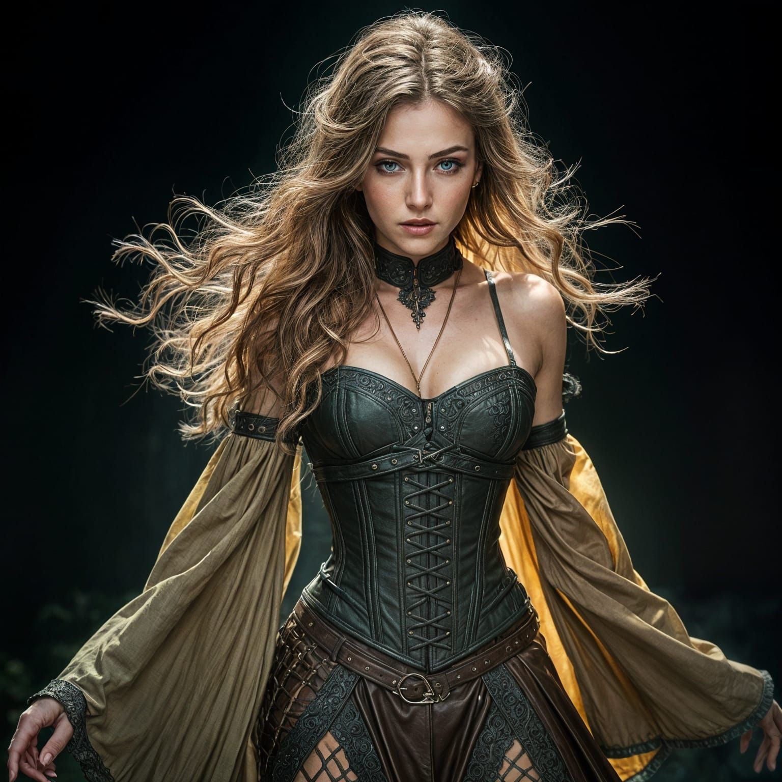 Hyperrealistic Woman Emerges from Darkness