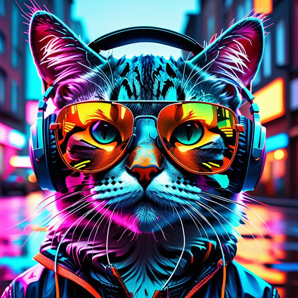 Cool Cat Portrait in Psychedelic Urban Style