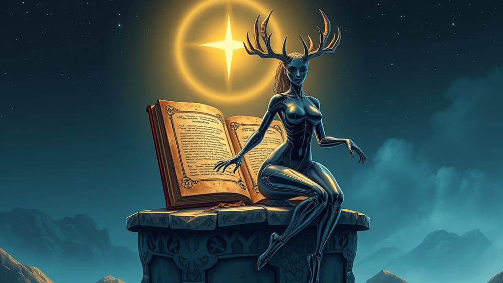 Retrofuturistic Spellbook Hologram: Moebius-Style Illustrati...